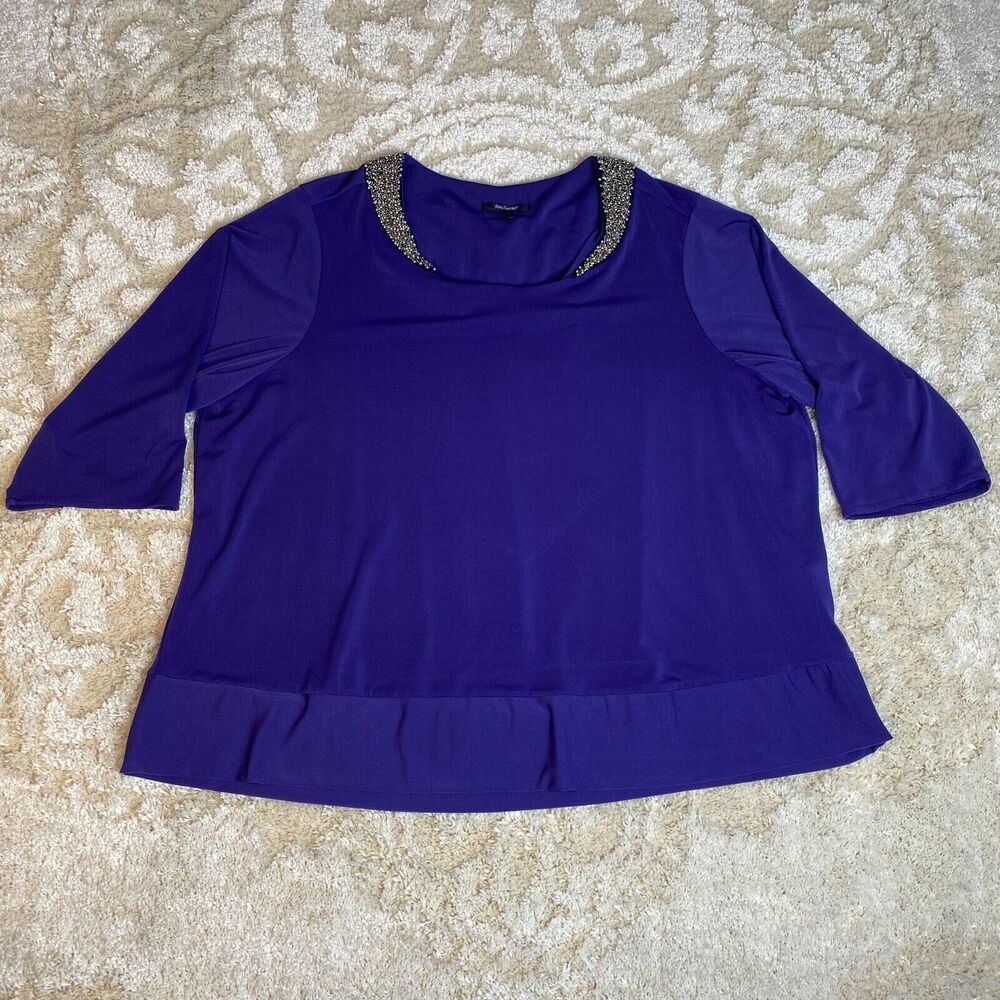 Daisy Fuentes Womens Top Size 2XL Purple Silver Beaded Collar Party Holiday Wear